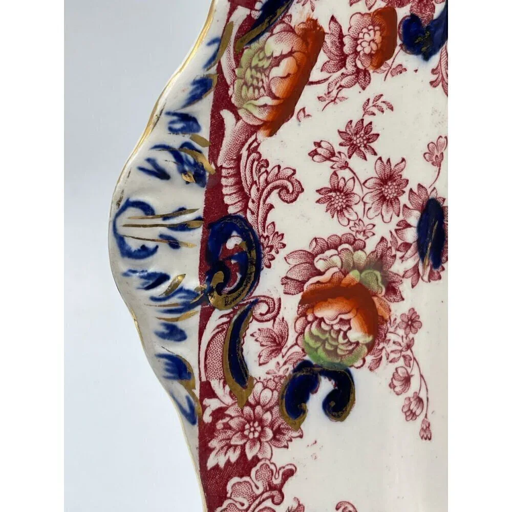 Royal Staffordshire Arcadia Red Blue Square Handled Platter Victorian Antique